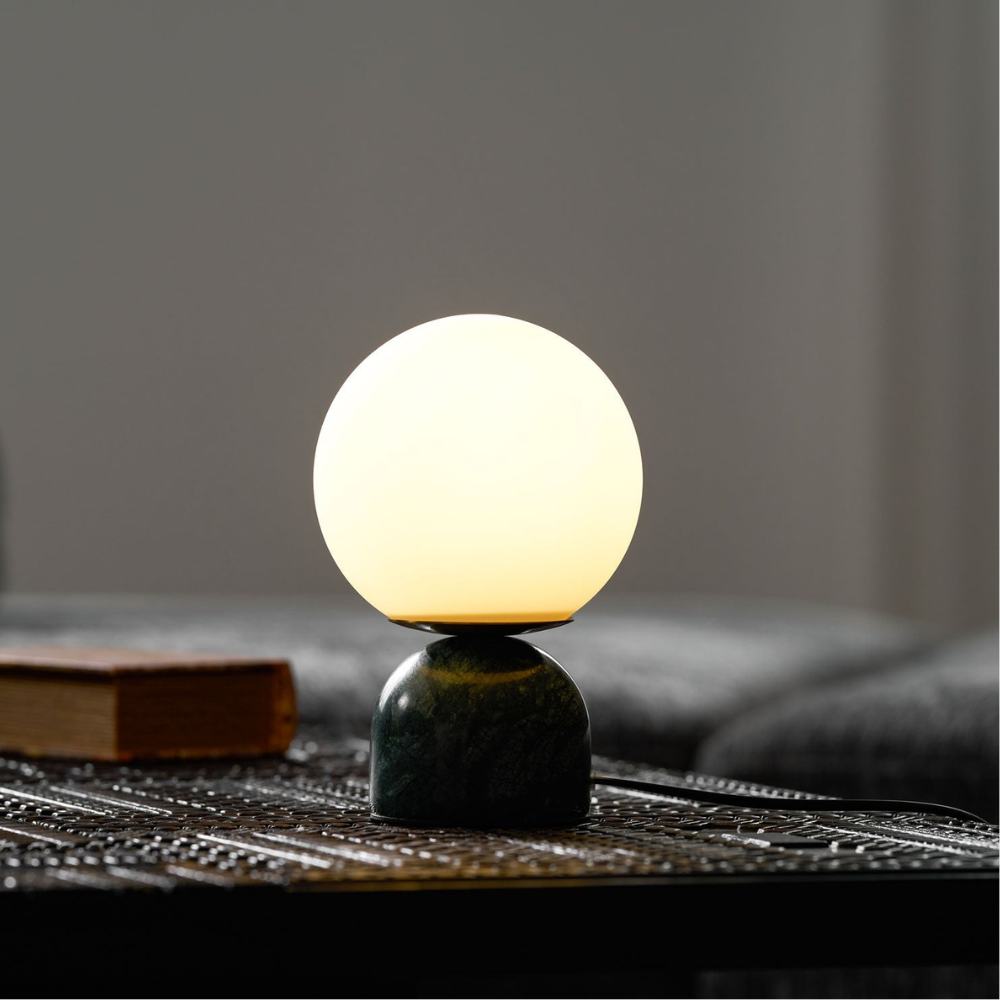 Mid-Century Modern Marble Table Lamp - Round Glass Globe Bedside Light