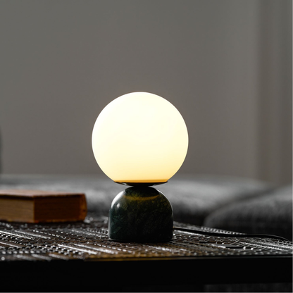 Mid-Century Modern Marble Table Lamp - Round Glass Globe Bedside Light