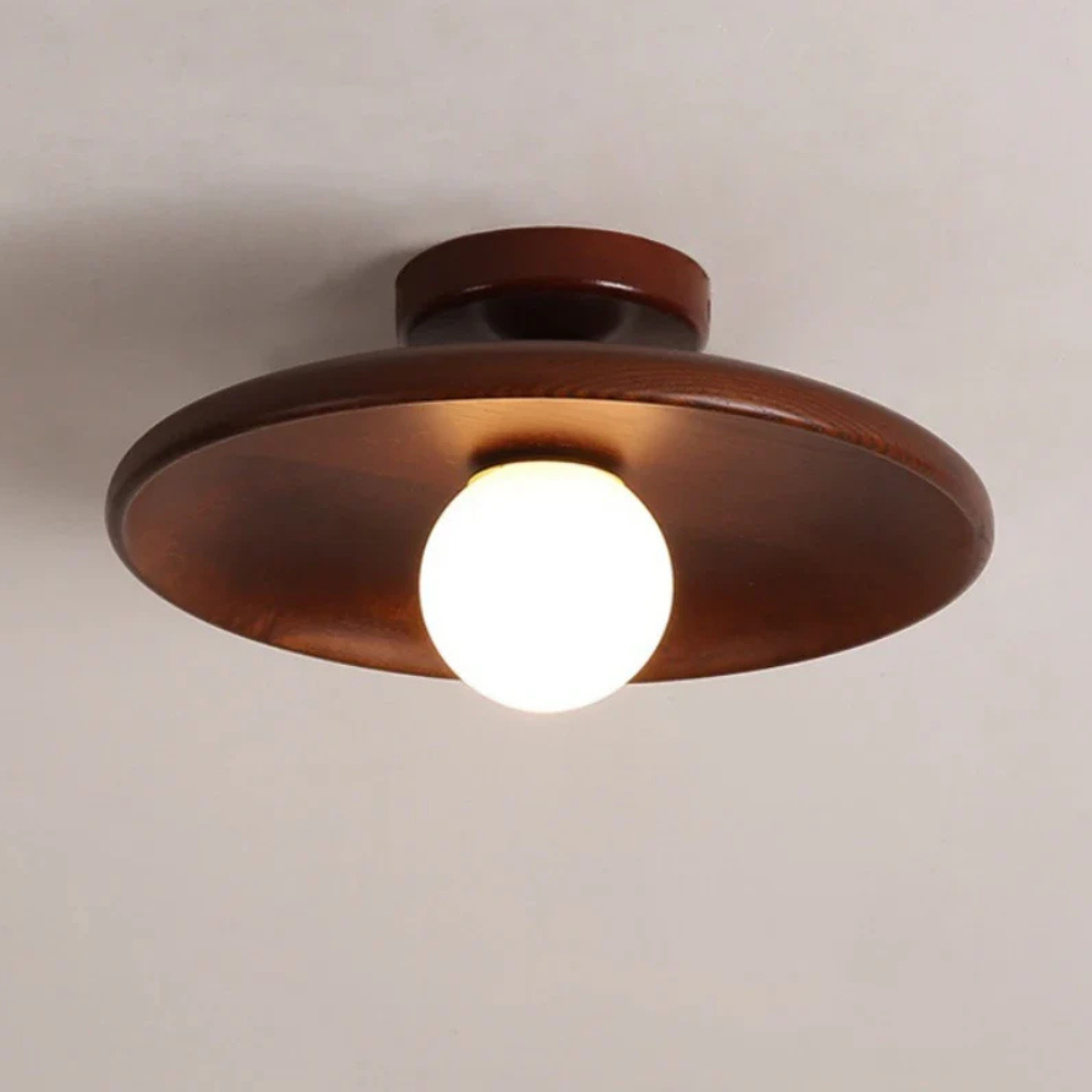 Flush Mount Ceiling Light with Wood Shade - Modern Scandinavian LED