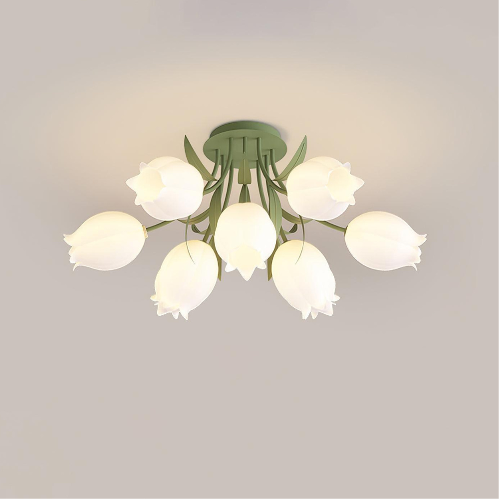 Multi Head Floral Ceiling Fixture with Acrylic Shades - Modern Farmhouse