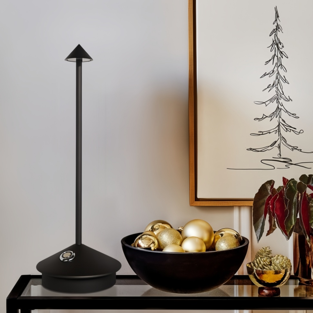 Lampe de table rechargeable sans fil avec abat-jour conique - Moderne et minimaliste