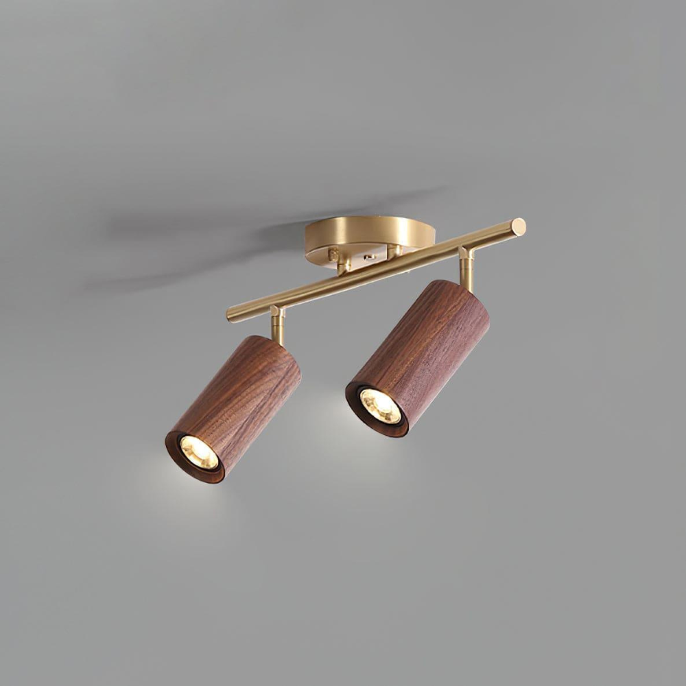 Rotational Wood Track Lighting with Brass Hardware - Mid Century Modern