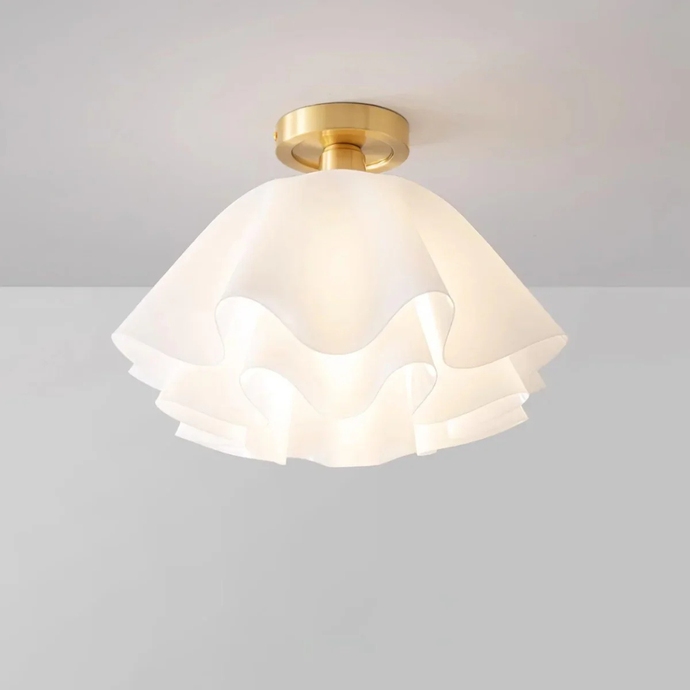 Flower Petal Ceiling Fixture with Brass Base - Transitional Mid Century