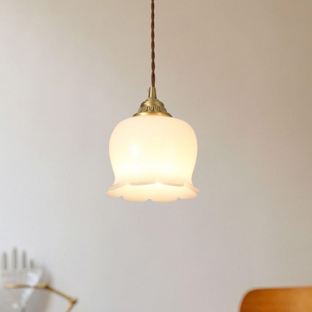 Floral Resin Hanging Lamp with Brass Hardware - Vintage Inspired