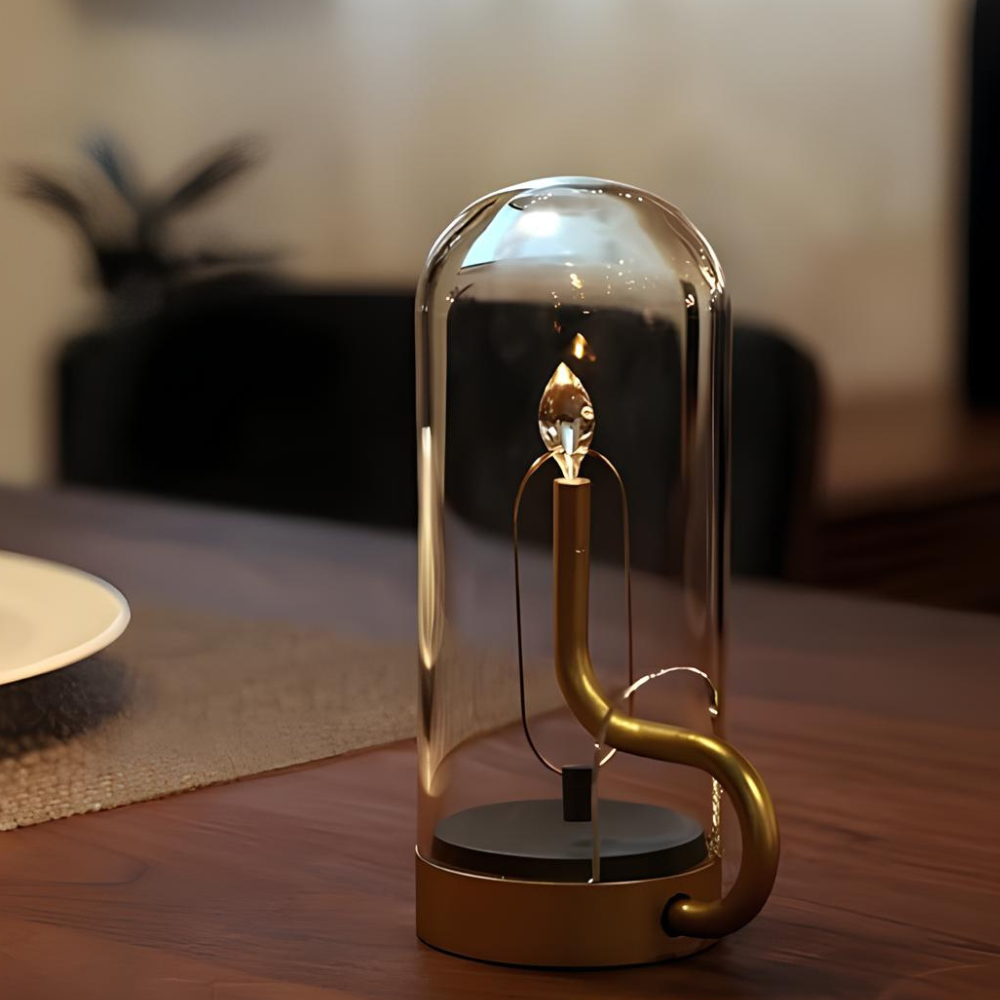 Wiederaufladbare Glaszylinder-Akzentlampe – Mid-Century-Batterieleuchte