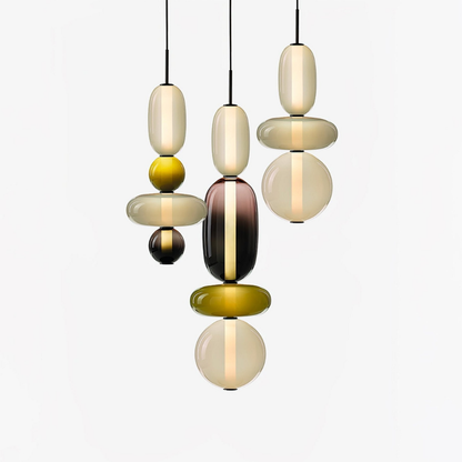 Stacked Glass Pendant Light with Geometric Tiers - Art Deco Style