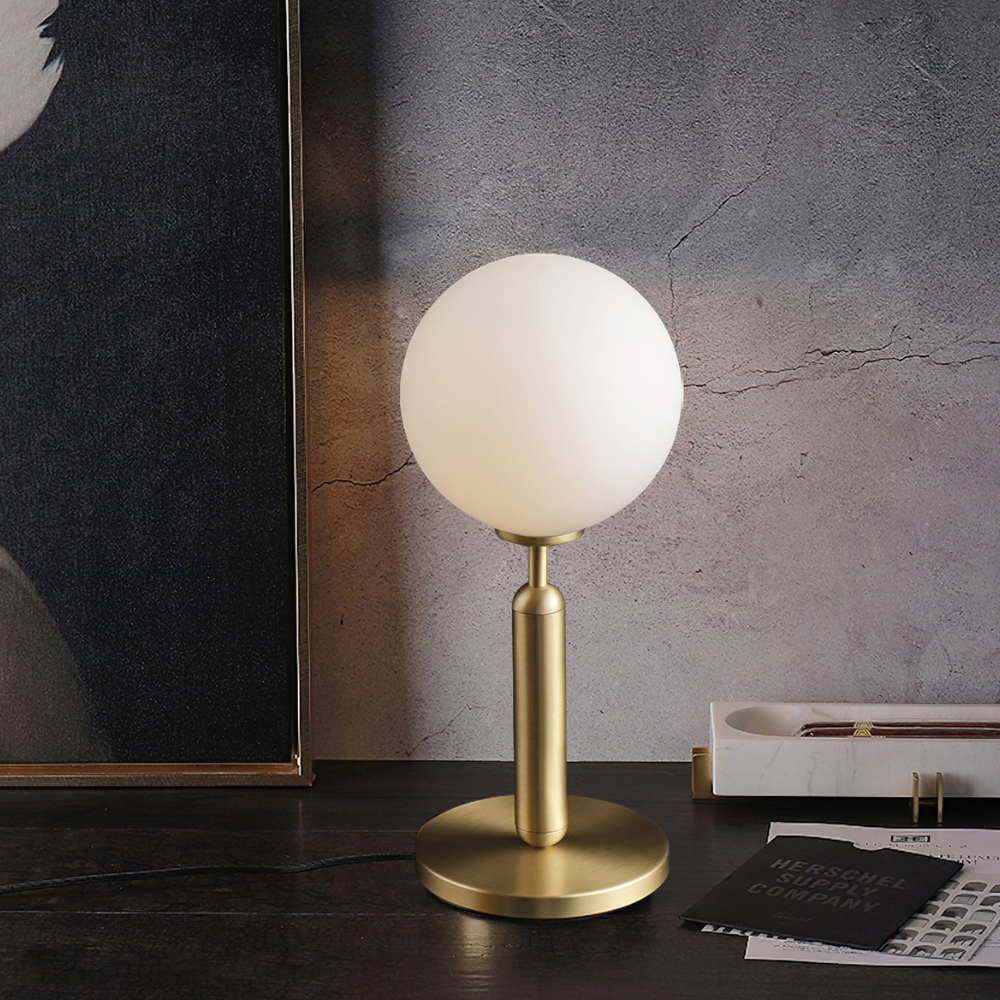 Modern Globe Table Lamp with Pill-Shaped Post - Mid-Century Orb Desk Light