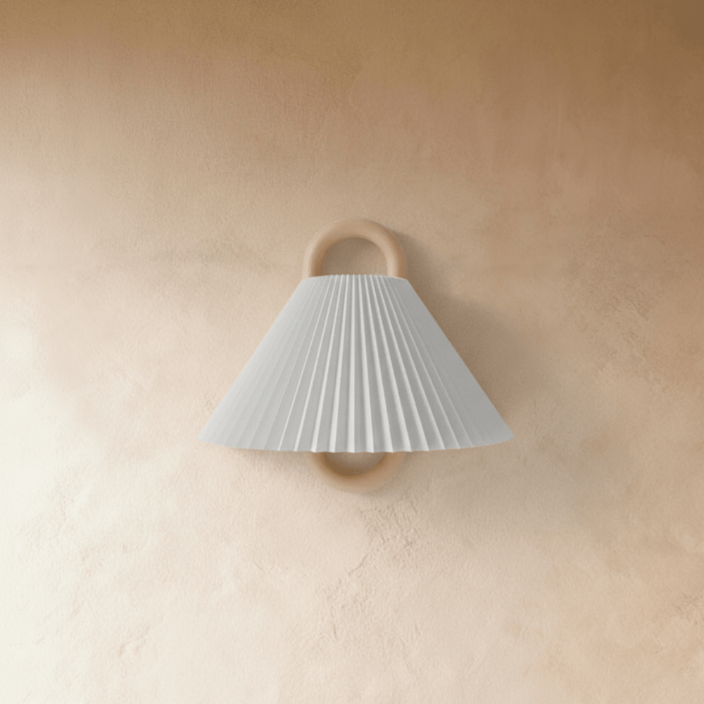 Wall Sconce with Tapered Fabric Shade - Modern Mid Century Wood