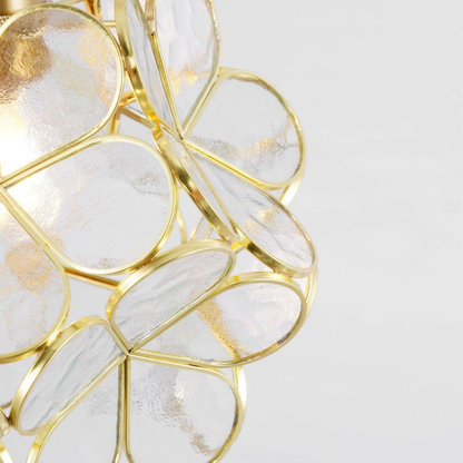 Floral Glass Hanging Lamp with Brass Hardware - Vintage Modern Art