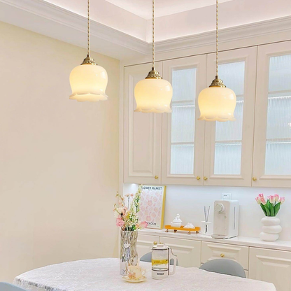 Floral Resin Hanging Lamp with Brass Hardware - Vintage Inspired