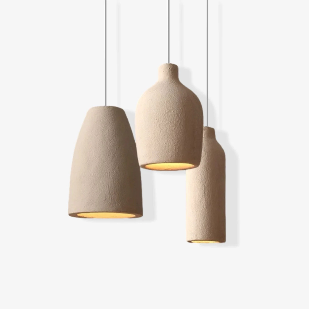 Pendant Light Fixture with Textured Stone Finish - Wabi Sabi Japandi