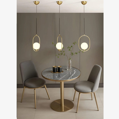 Frosted Glass Orb Hanging Lamp with Minimalist Frame - Multiple Shapes
