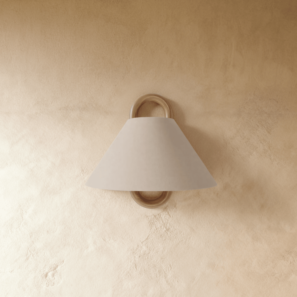 Wall Sconce with Tapered Fabric Shade - Modern Mid Century Wood
