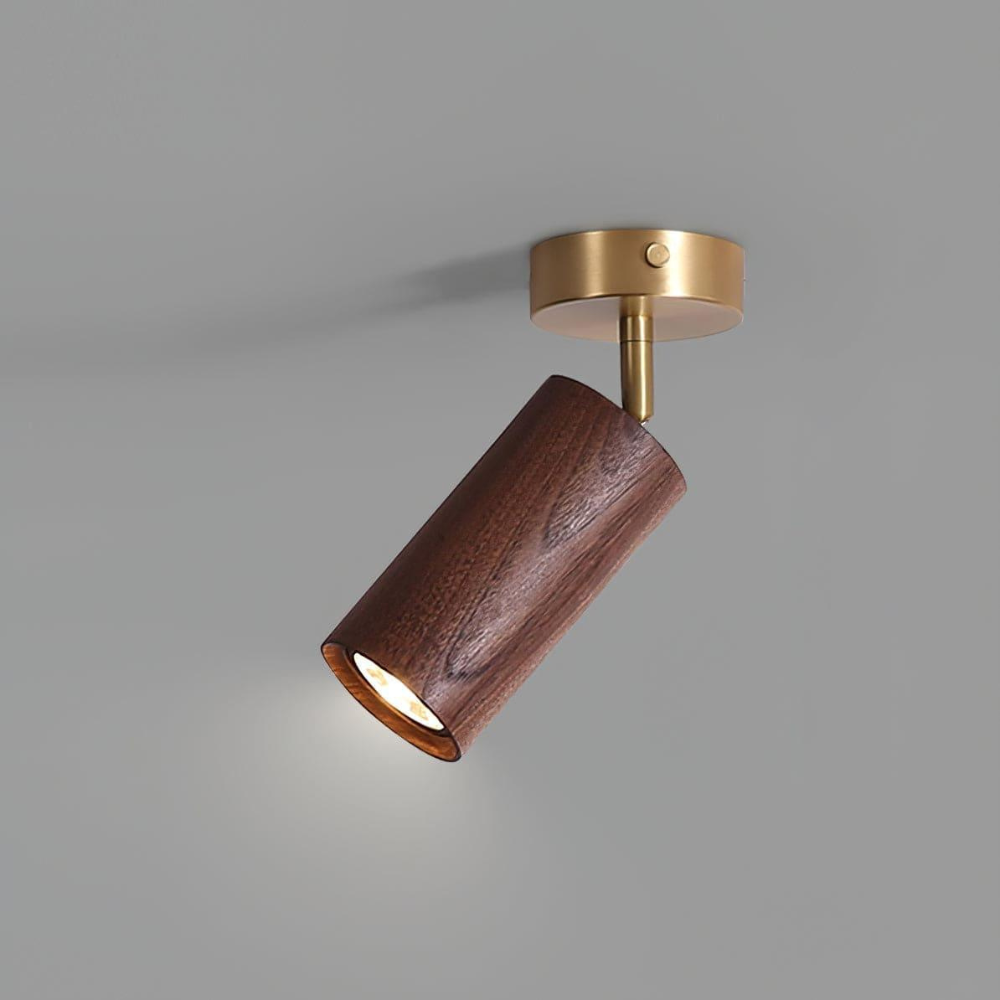 Rotational Wood Track Lighting with Brass Hardware - Mid Century Modern