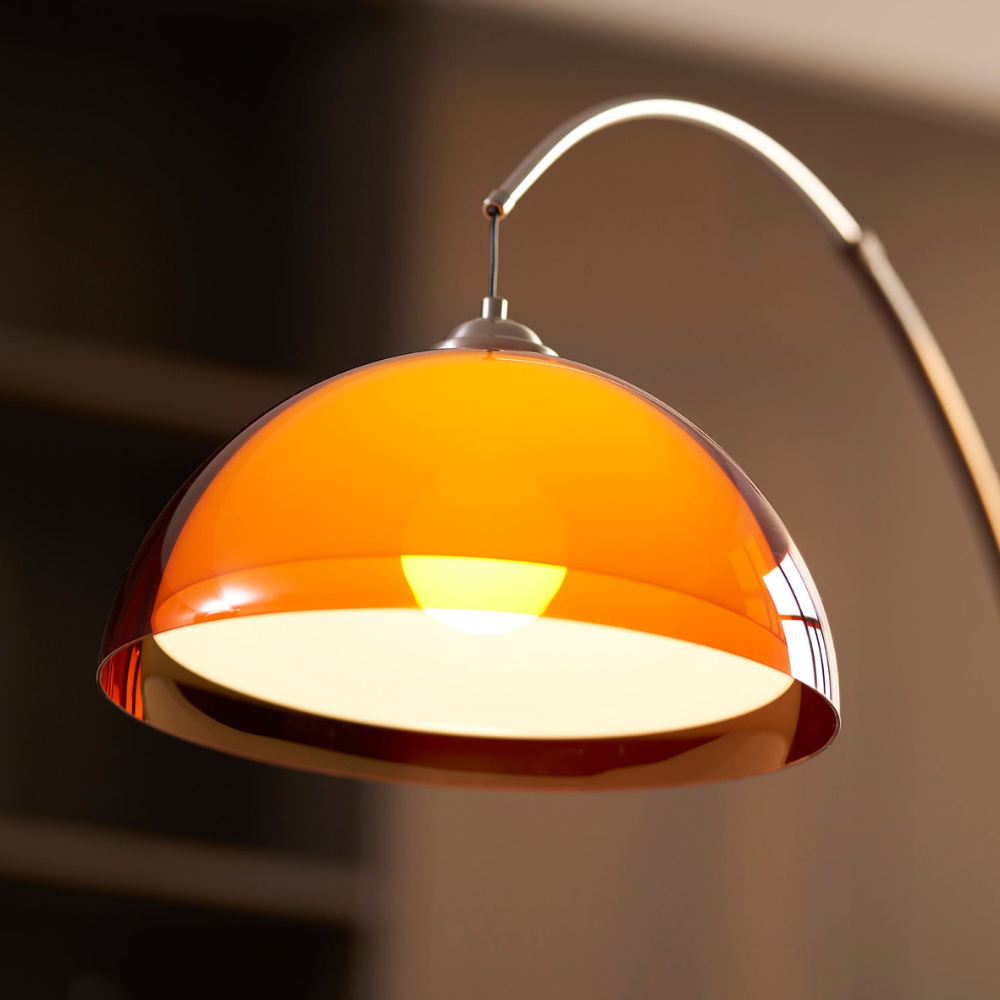 Arc Floor Lamp with Cantilevered Metal Overhanging Arm and Acrylic Dome Shade