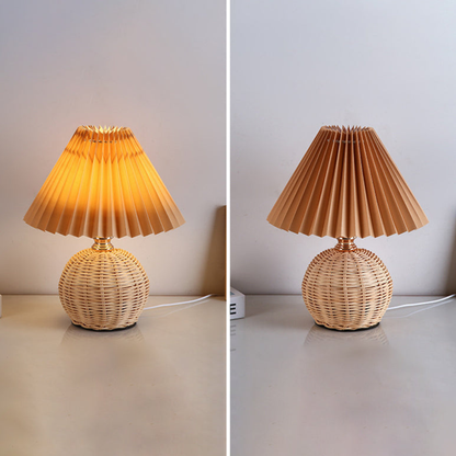 Modern Pleated Shade Table Lamp - Natural Rattan Woven Bedside Lamp