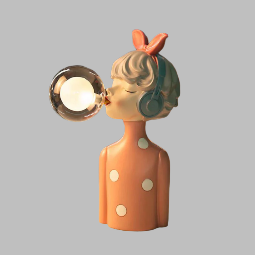 Lampe figurine de fille avec orbe en verre bulle - Décor pop art fantaisiste