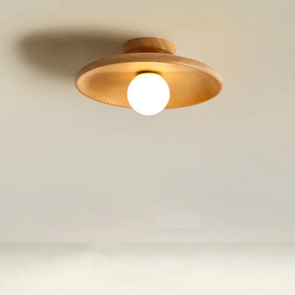 Flush Mount Ceiling Light with Wood Shade - Modern Scandinavian LED