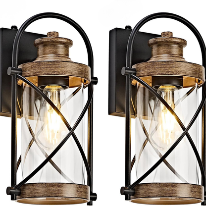 LED Porch Lantern with Die Cast Aluminum Crisscross Cage and Clear Glass Cylinder