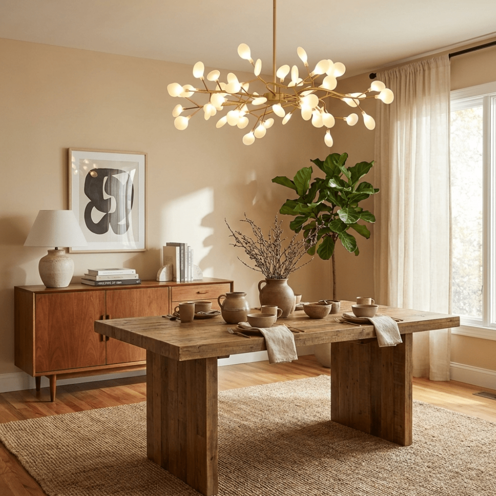 Sputnik-Kronleuchter mit Glasblütenzweigen – Modernes Mid-Century-Design