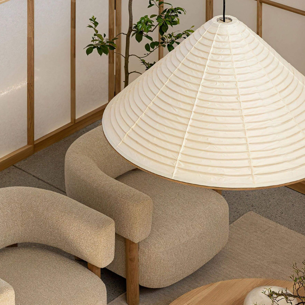 Japanese Washi Paper Pyramid Pendant Light - Japandi Style Decor