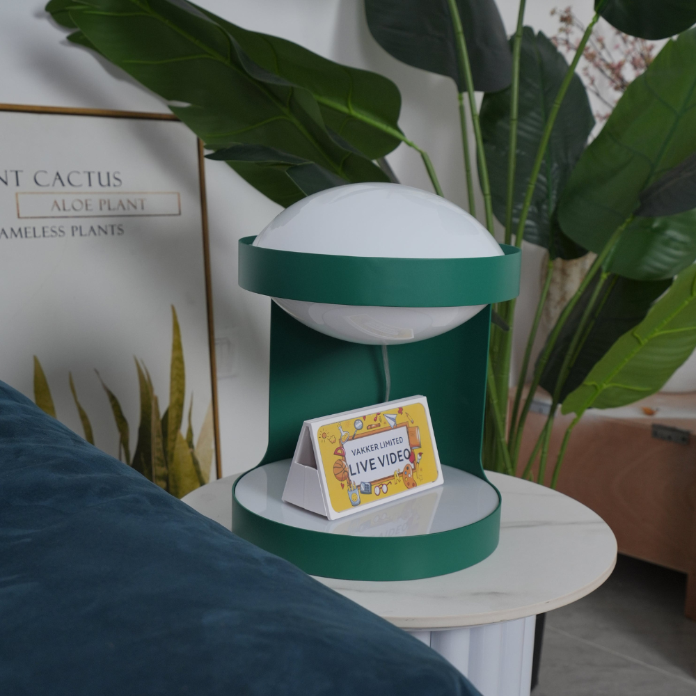 C-Shape Table Light with Frosted Glass Globe - Modern Bauhaus Green