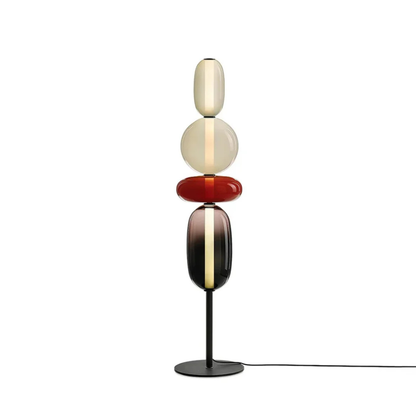 Modern LED Floor Lamp with Stacked Blown Glass Pebbles and Slender Metal Post