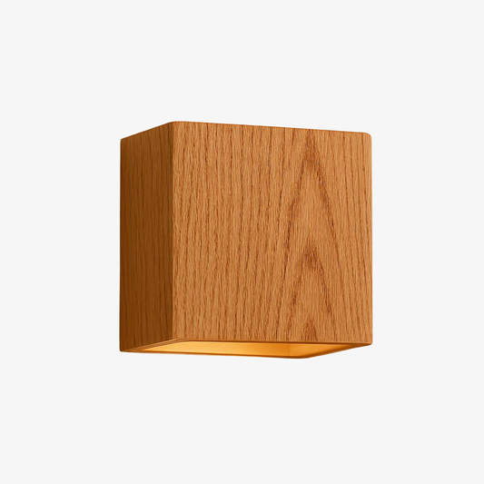Modern Wood-Texture Cube Wall Light