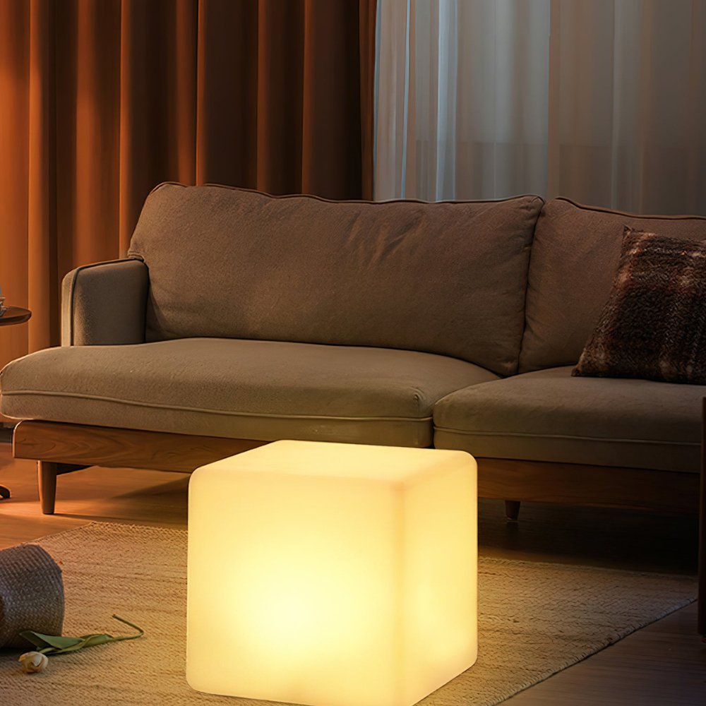 LED Cube Side Table and Glowing Accent Light - Modern Geometric