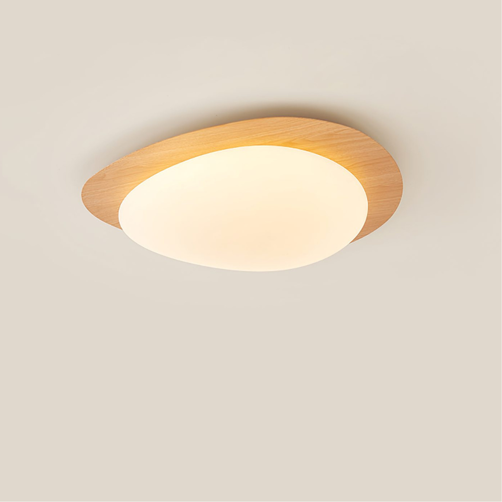 Flush Mount Ceiling Light with Wood Tone - Modern Scandinavian Pebble