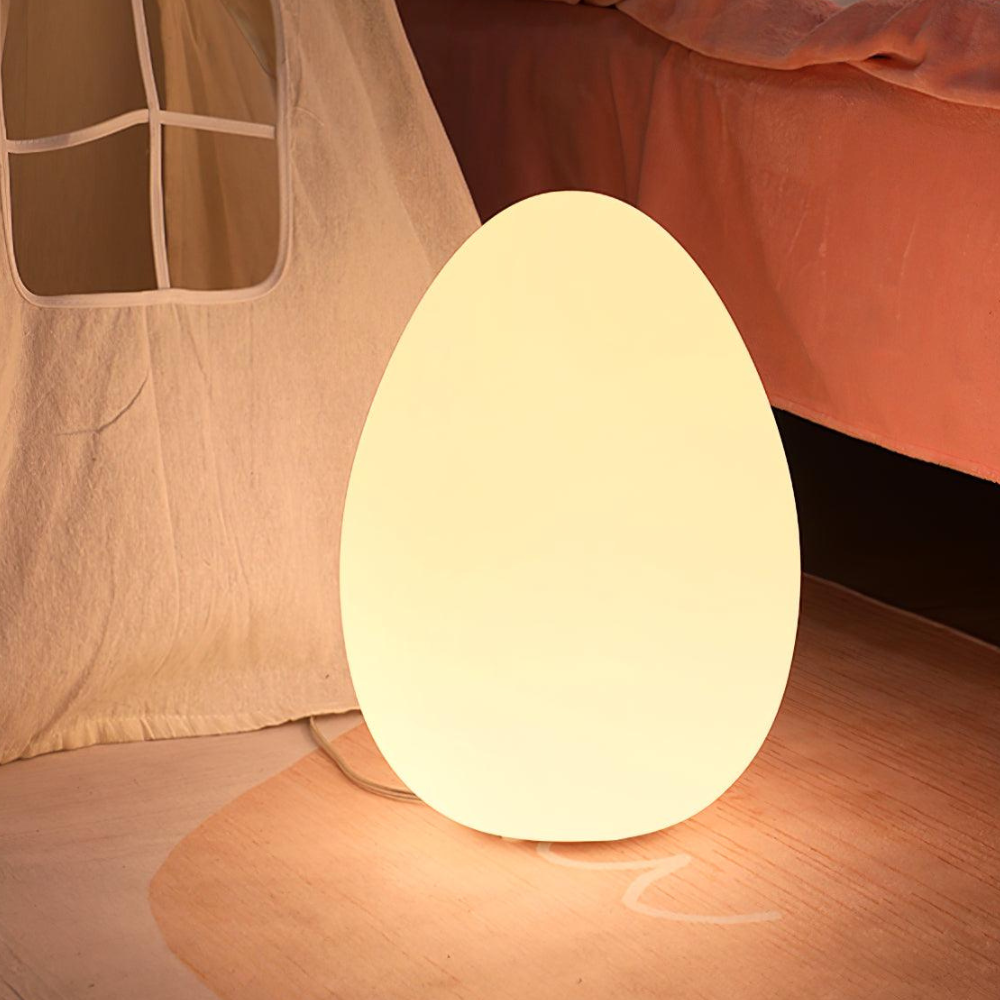 LED Floor Lamp with Sculptural Oval Egg Profile and Molded Plastic Shell
