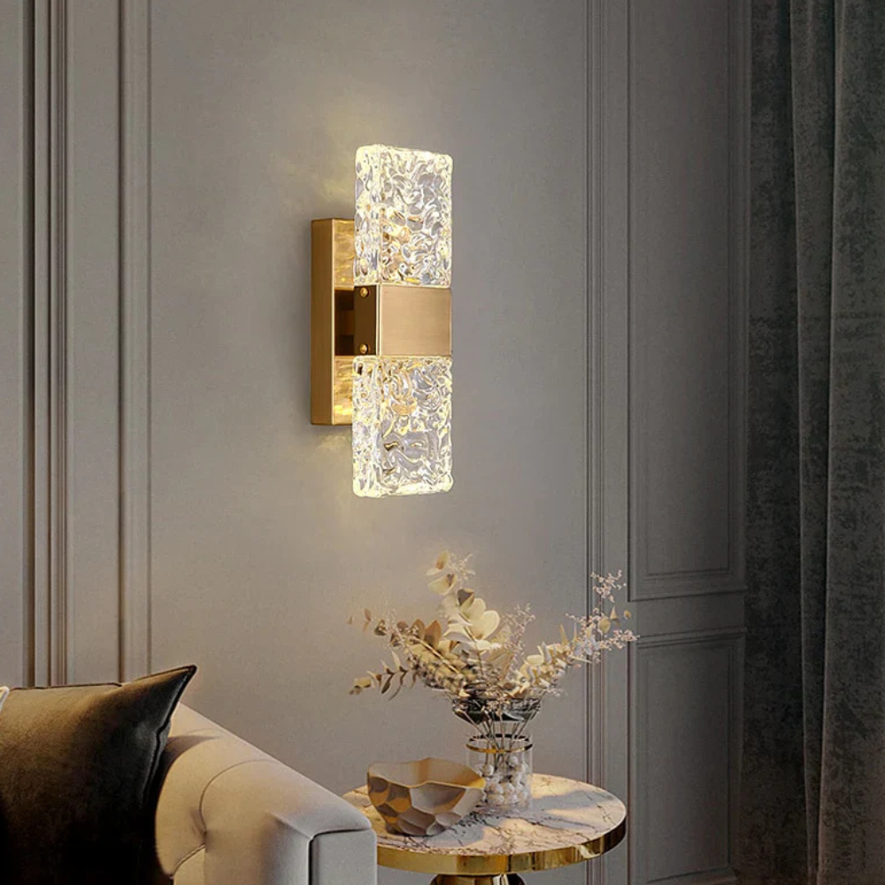 Applique murale en verre ondulé Art déco - Double bloc lumineux en cristal de glace