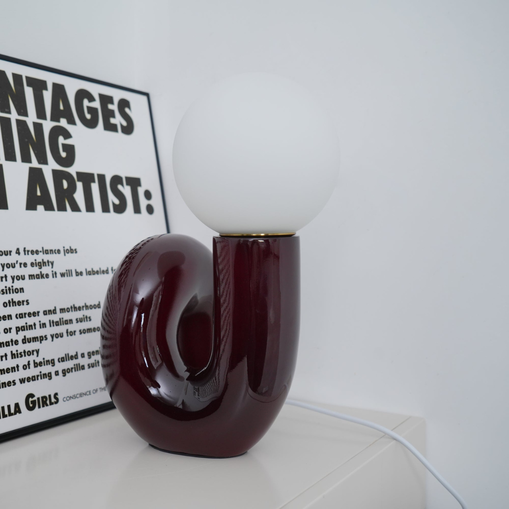 Curved Resin Accent Lamp with White Globe - Playful Contemporary Decor