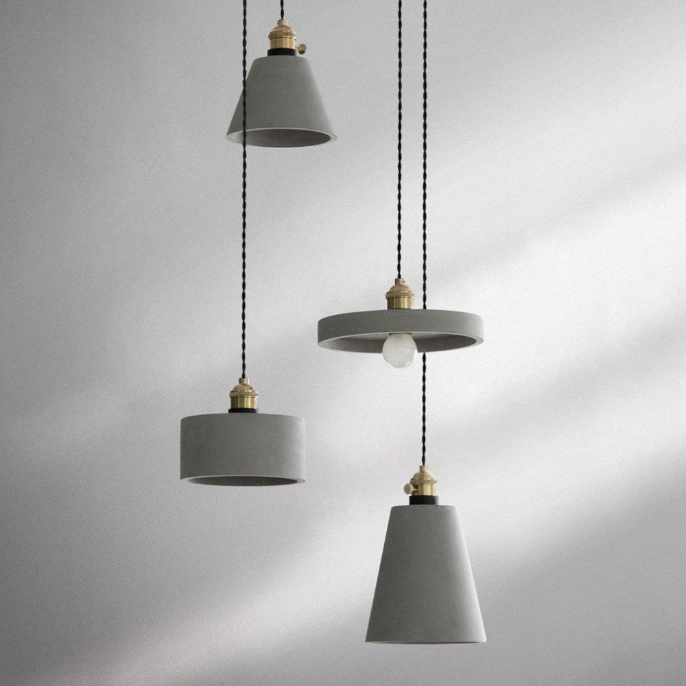 Moderne geometrische Beton-Pendelleuchte – Industrielle Silhouette aus Zement, Hängeleuchte