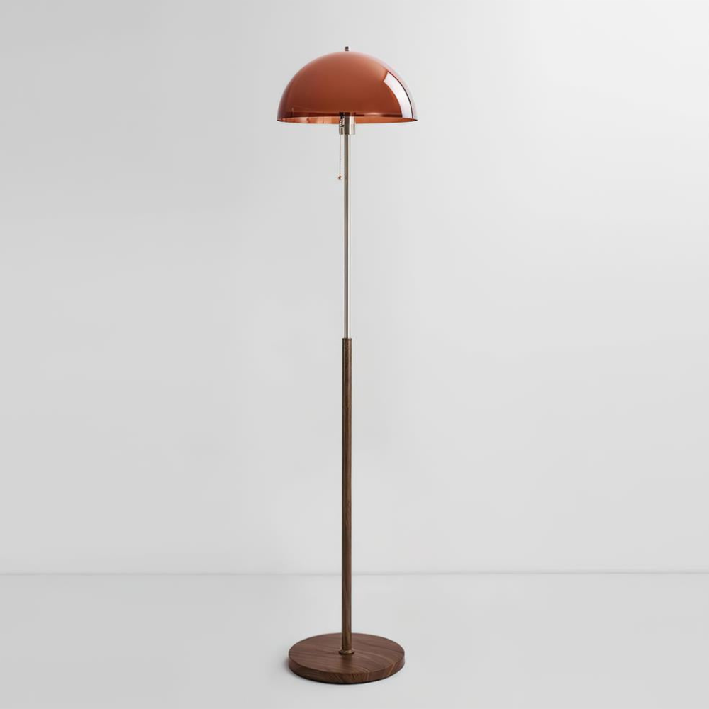 Torchiere Floor Lamp with Bi-Material Metal and Wood Stem with Acrylic Dome Shade