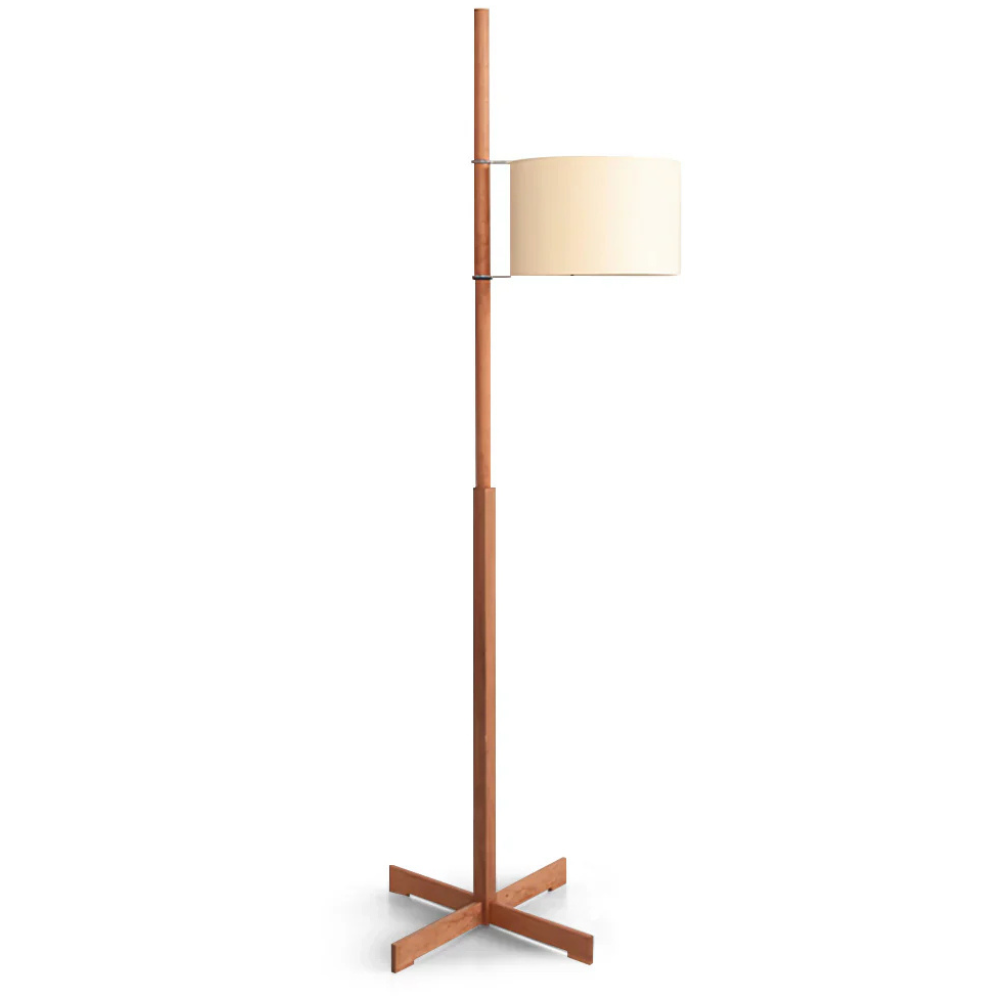 Vintage floor lamp with Fabric Shade and Artisanal Wooden Pole - Contemporary Sconce