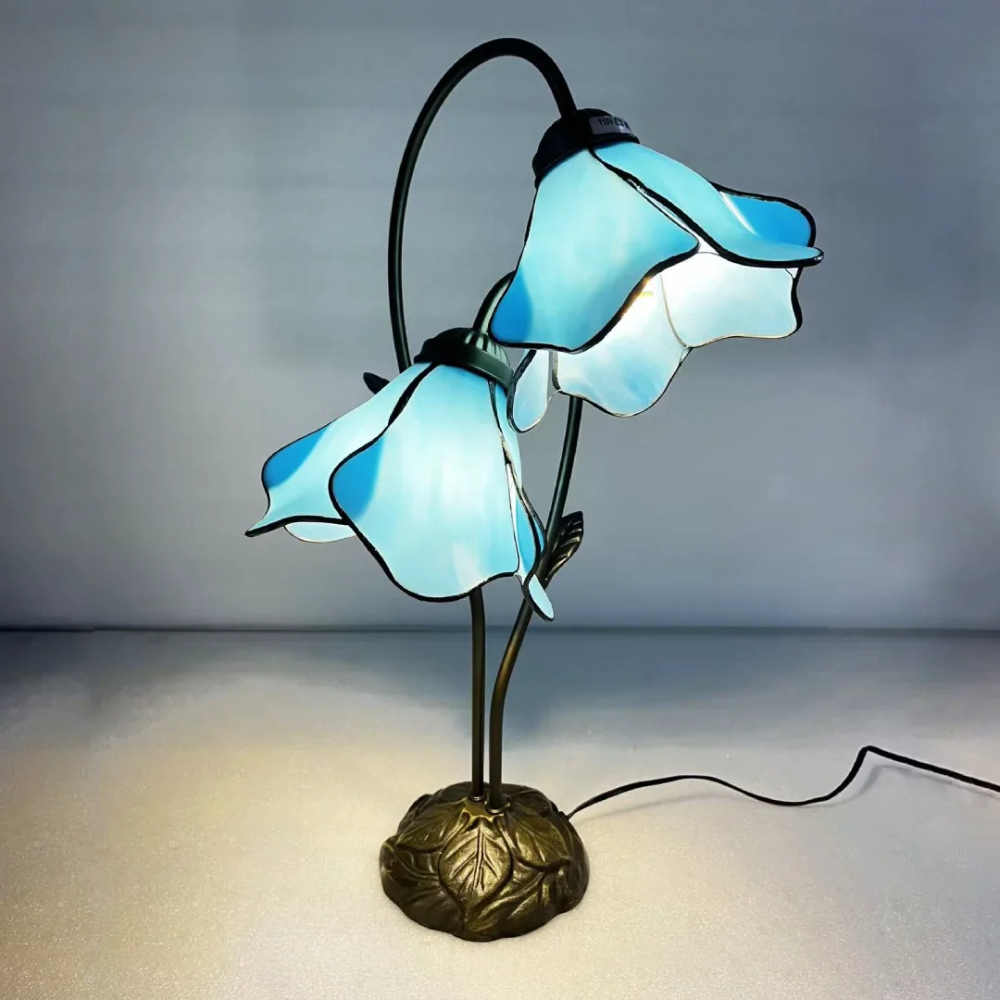 Table Lamp with Flower Glass Shades - Vintage Stained Glass Floral