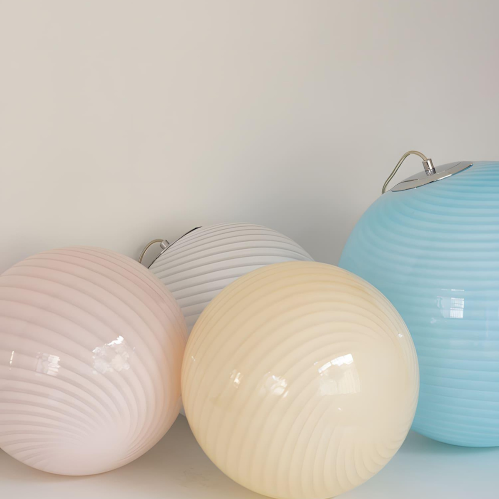 Colored Glass Globe Hanging Lamp with Swirled Pattern Modern Style