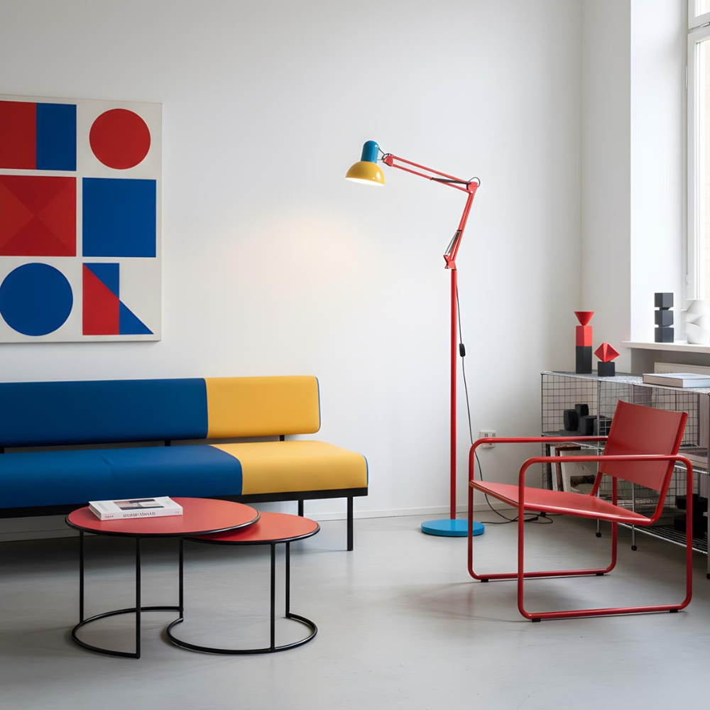 Adjustable Floor Lamp – Memphis Style with Spring-Balanced Articulated Arm and Metal Dome Shade