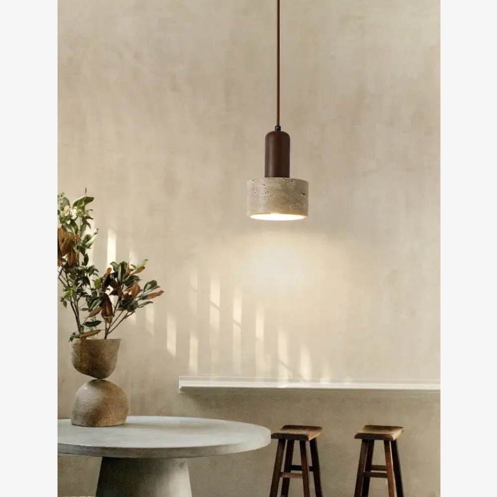 Suspension style travertin Wabi-Sabi avec bois massif - Décor moderne et naturel