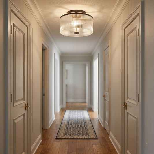 Modern Fluted Glass Drum Flush Mount - Ribbed Glass Ceiling Light