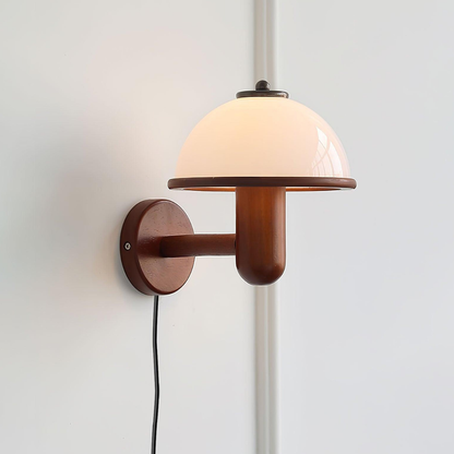 Mushroom Wall Sconce with Oak Wood Base - Mid Century Scandinavian