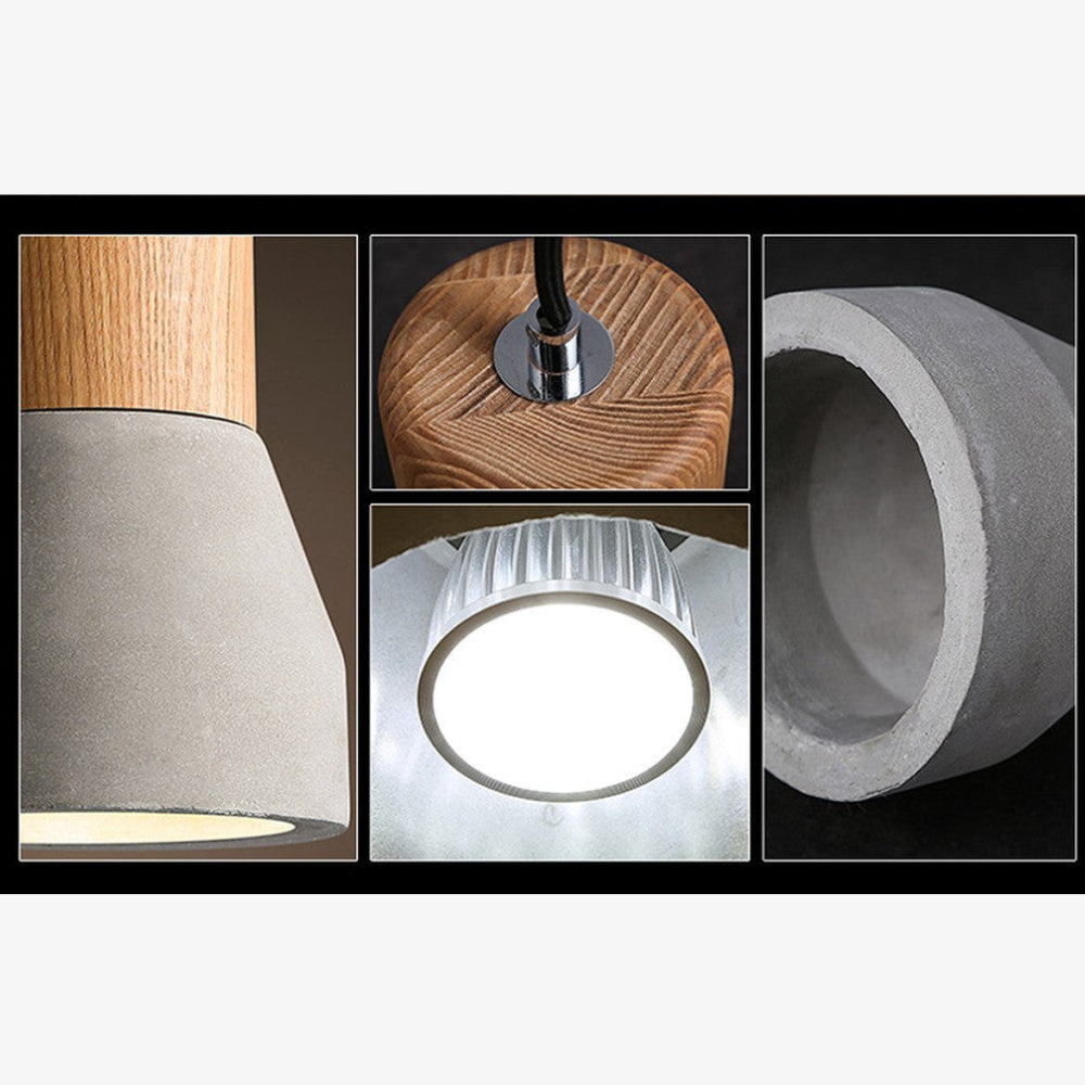Modern Concrete & Wood Pendant Light - Nordic Industrial Timber Hanging Lamp