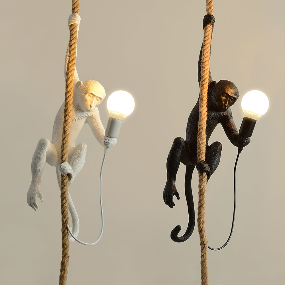 Verspielter Kletteraffen-Seilanhänger – Skulpturale Tierkunst Hängelampe