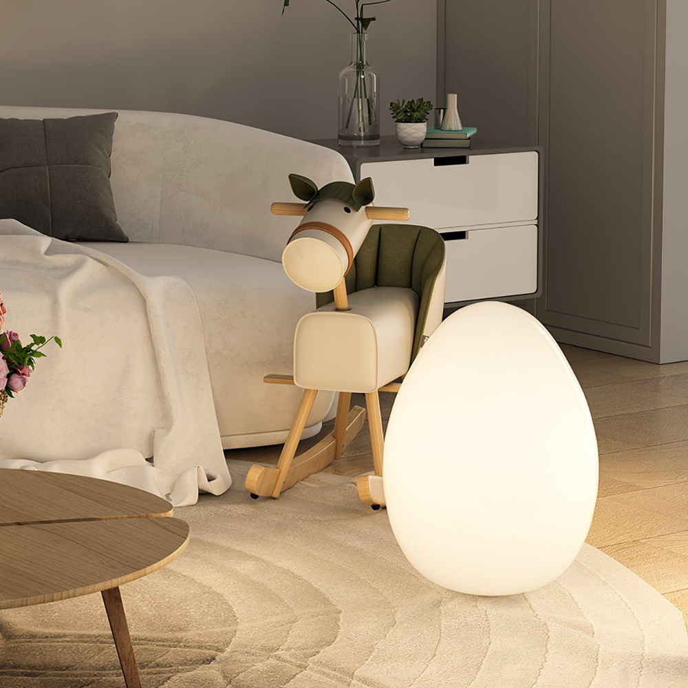 LED Floor Lamp with Sculptural Oval Egg Profile and Molded Plastic Shell