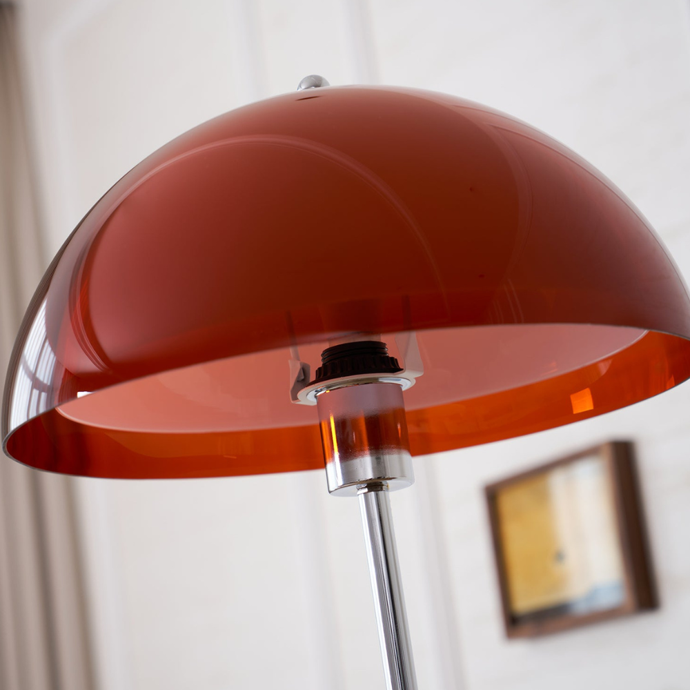 Torchiere Floor Lamp with Bi-Material Metal and Wood Stem with Acrylic Dome Shade