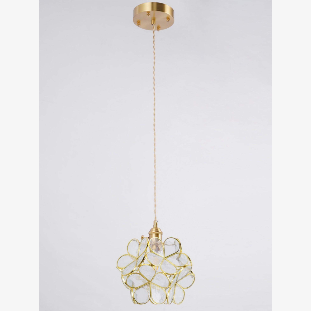 Lampe suspendue en verre floral avec ferrures en laiton - Art vintage moderne