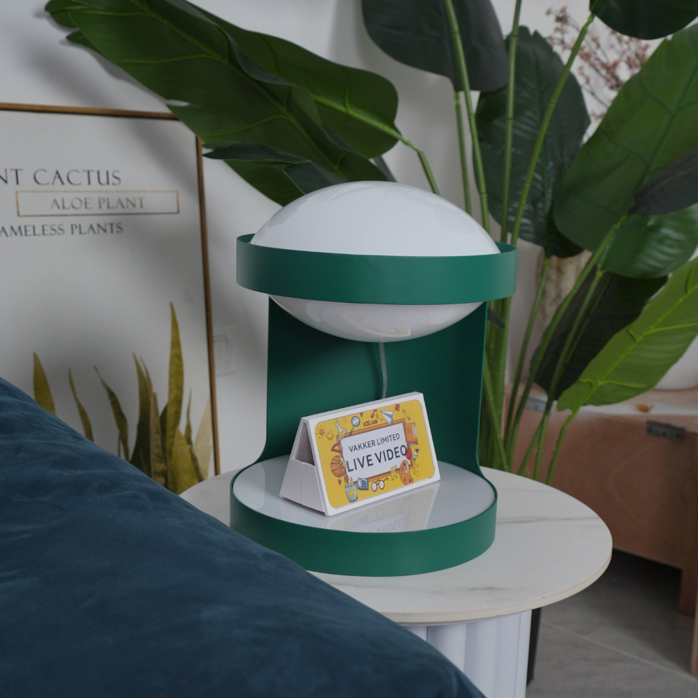 C-Shape Table Light with Frosted Glass Globe - Modern Bauhaus Green