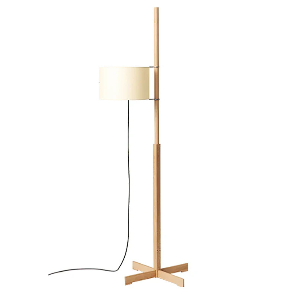 Vintage floor lamp with Fabric Shade and Artisanal Wooden Pole - Contemporary Sconce
