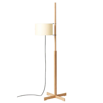 Vintage floor lamp with Fabric Shade and Artisanal Wooden Pole - Contemporary Sconce